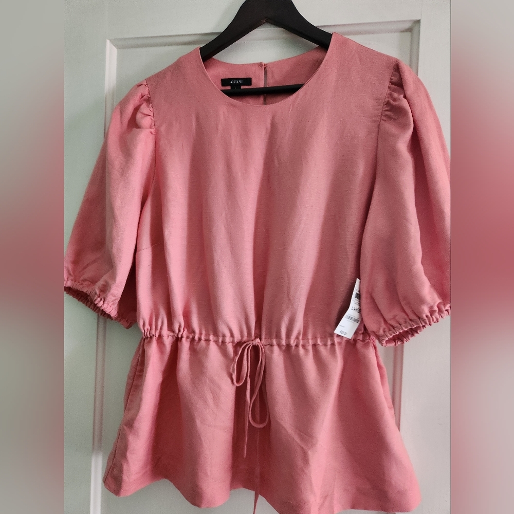 NWT Aflani Peach Linen Adjustable Peplum Blouse - Size L